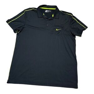 Nike Golf Dri-Fit Polo Shirt Men’s Large Black Neon Green Pocket Performance